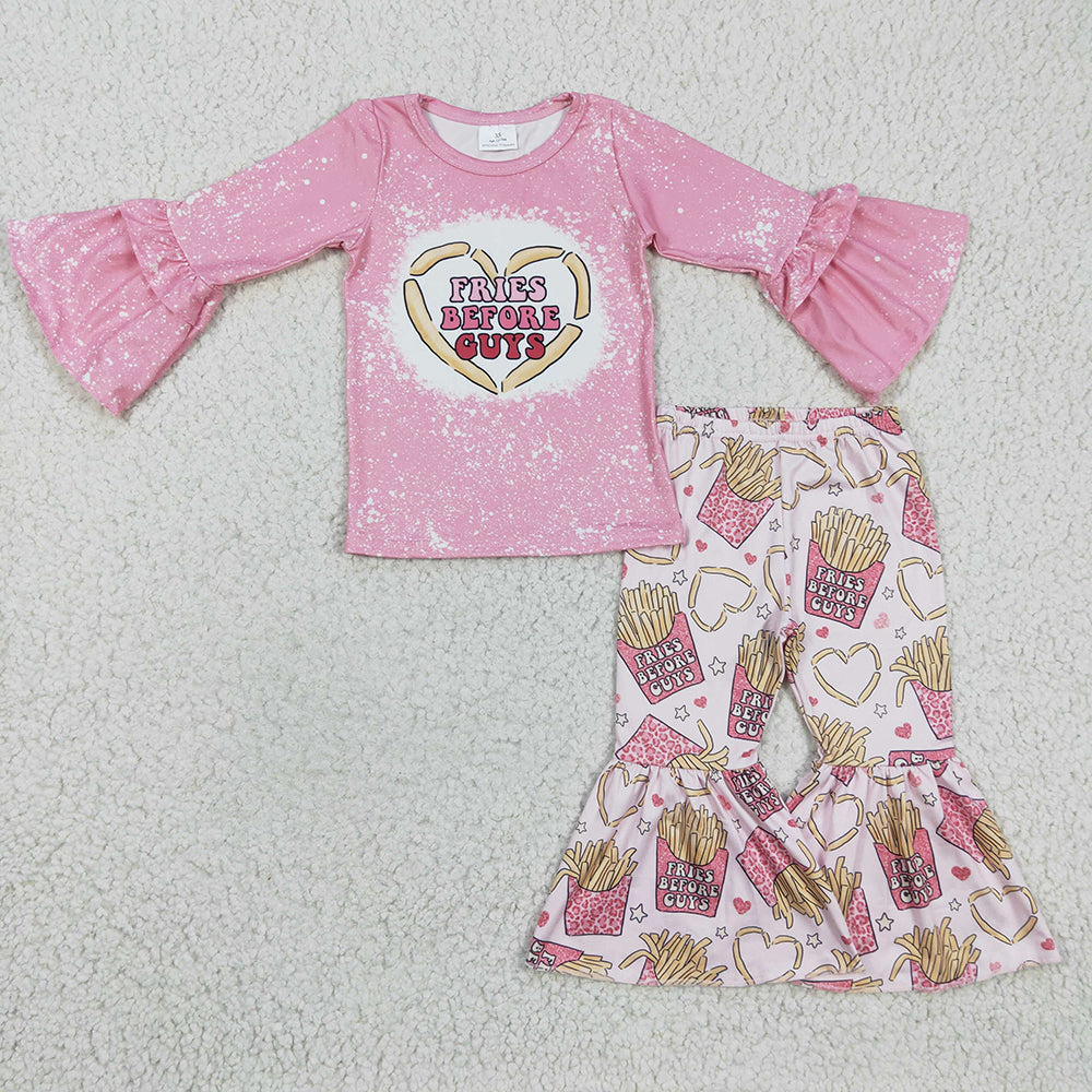Sibling Baby Girls Valentines Fries Dresses Clothes Sets
