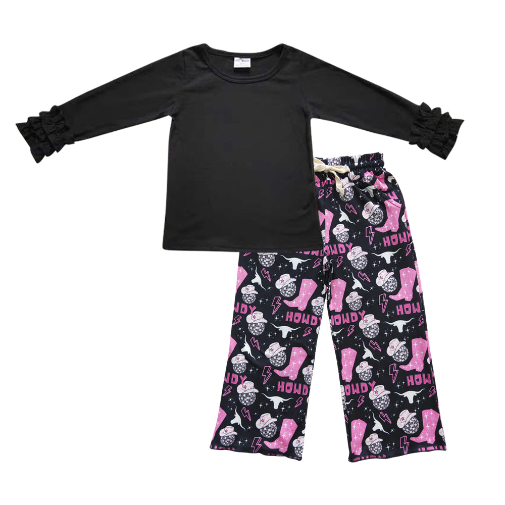 Baby Girls Black Shirts Howdy Pants Clothing Sets