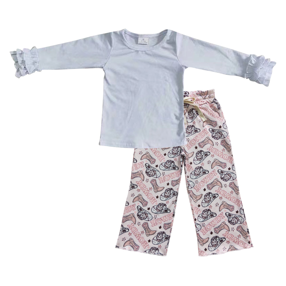 Baby Girls White Shirts Boots Pants Clothing Sets