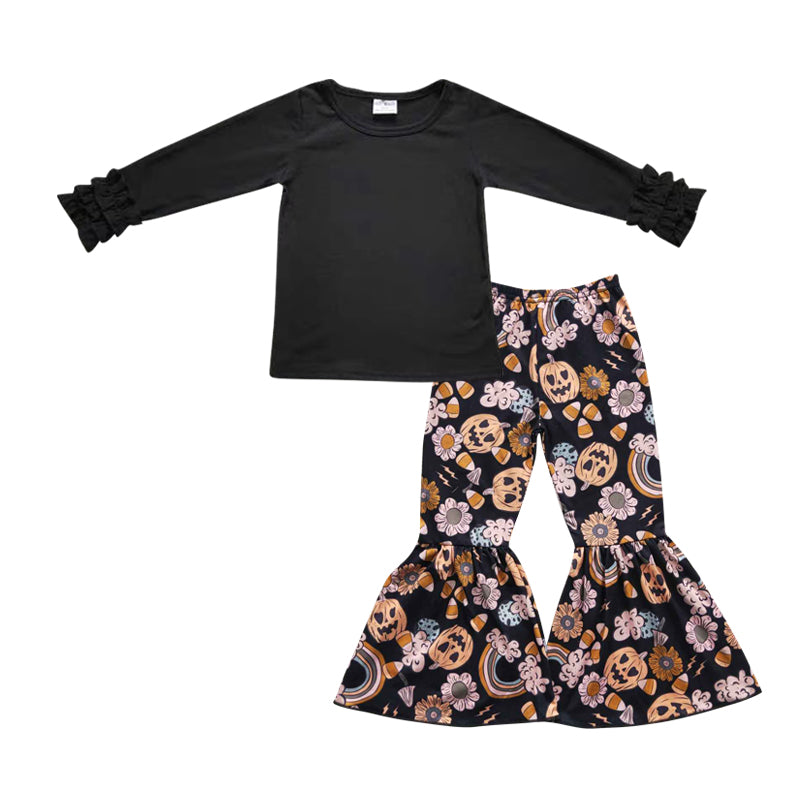 Baby Girls Black Shirt Pumpkin Bell Pants clothes sets