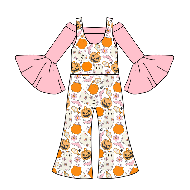 Baby Girls Halloween Ghost Flowers Jumpsuits 2pcs clothes set