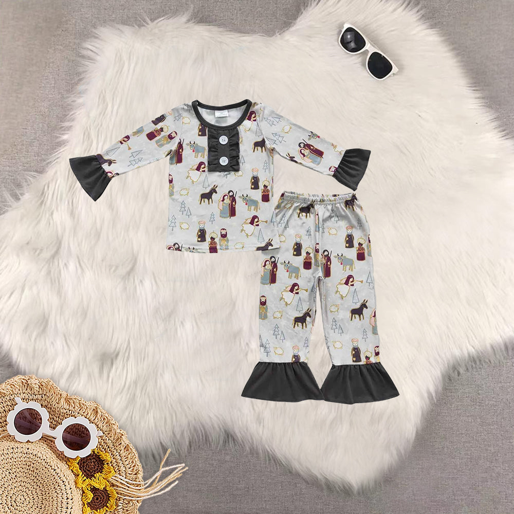 Sibling Baby Kids Gray Christmas Nativity Pajamas Sets