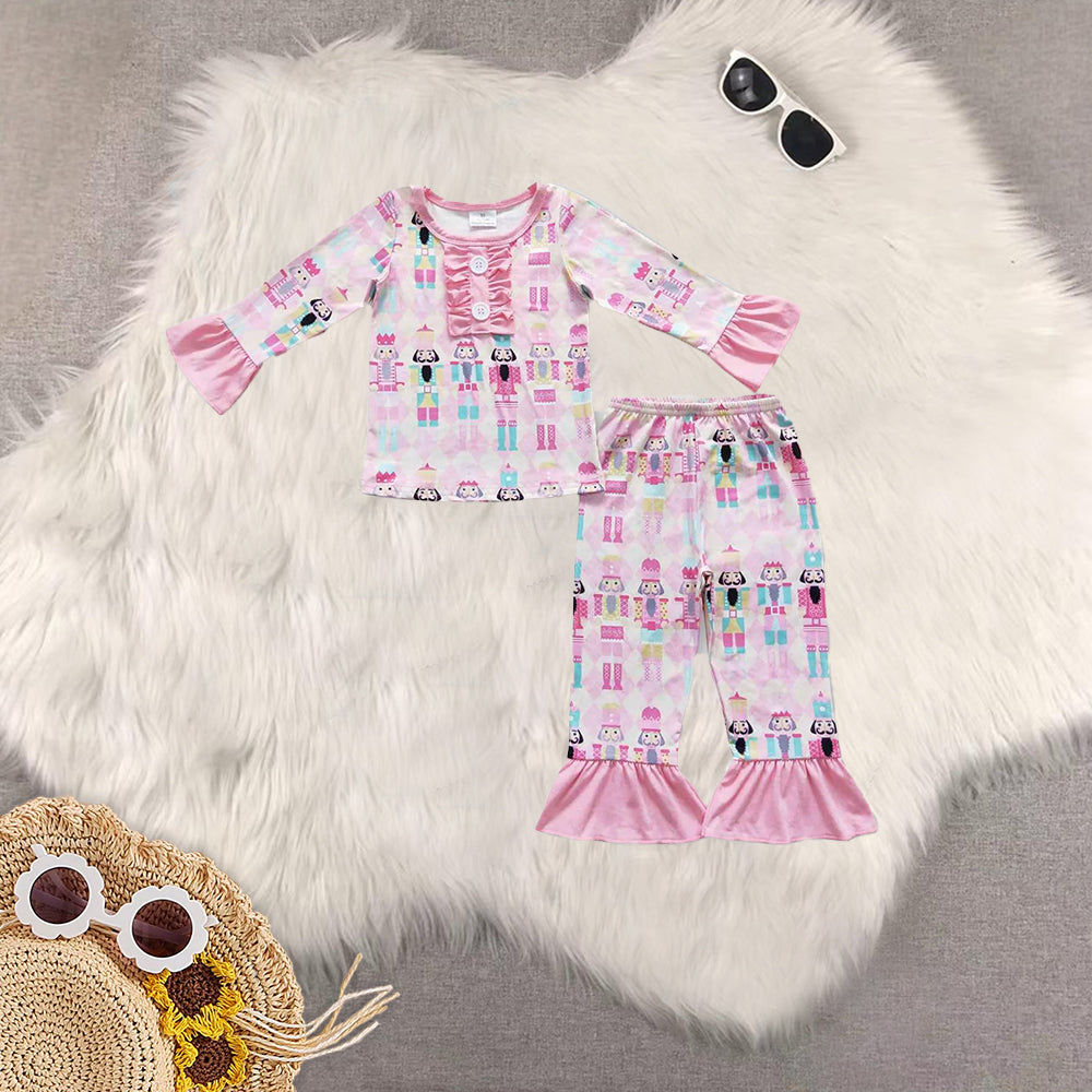 Sibling Baby Girls Christmas Pink Soldier Pajamas Clothes Sets Rompers