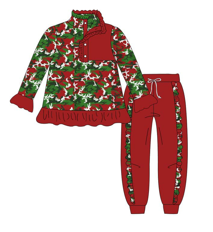 Baby Girls Green Red Camo Top Pants Clothes Sets preorder