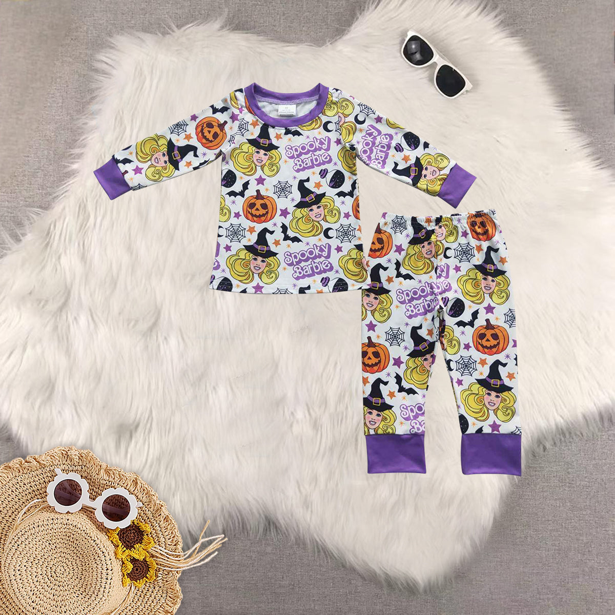 Sibling Baby Girls Long Sleeves Halloween Ghost Pumpkins Top Pant Pajamas Clothes Set