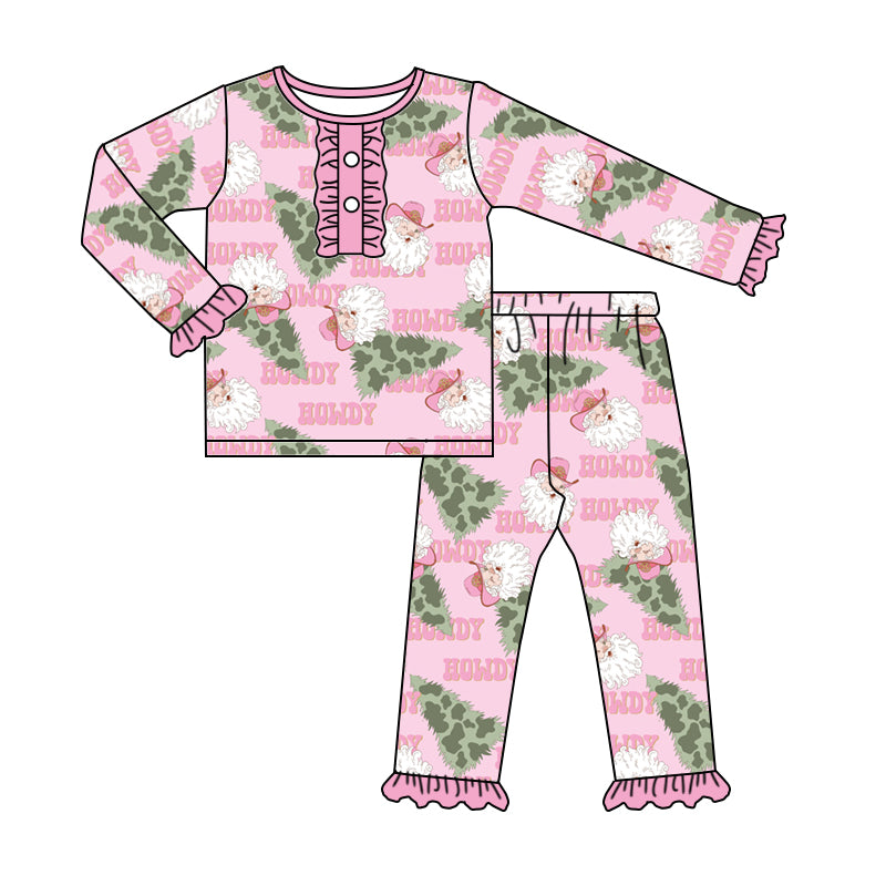 Christmas Baby Girls Santa Pink Holiday Pants Pajamas Clothes Sets preorder