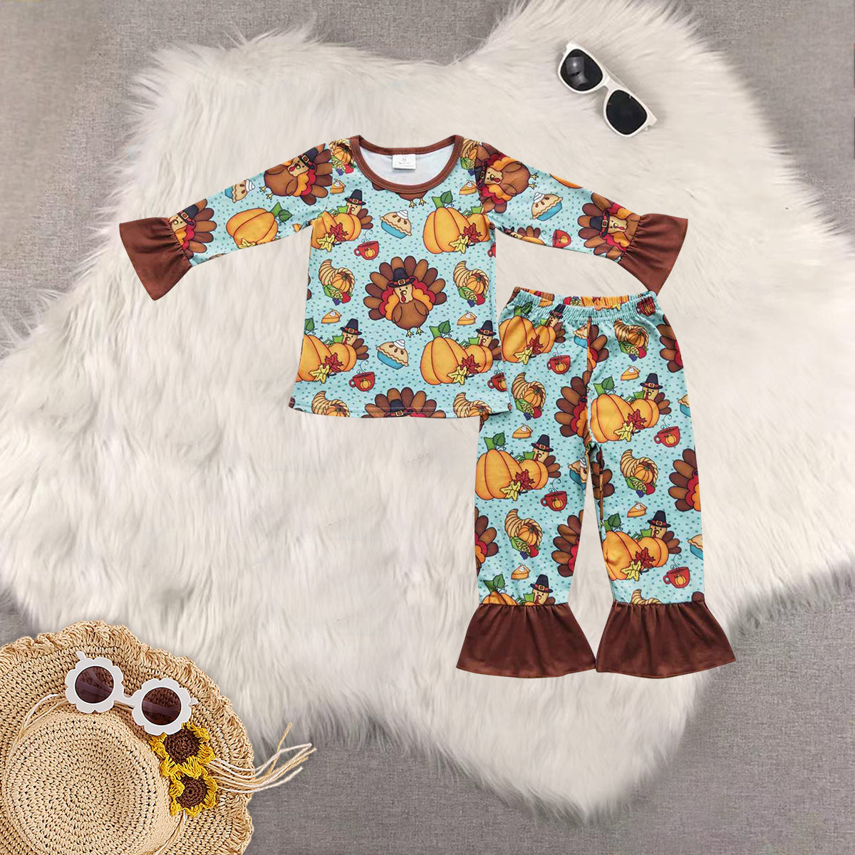 Sibling Baby Girls Long Sleeves Halloween Ghost Pumpkins Top Pant Pajamas Clothes Set