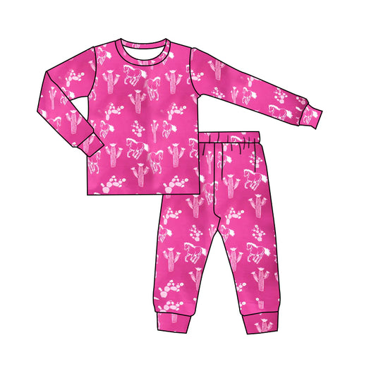 Baby Girls Western Long Sleeve Tee Top Pants Pink Horse Jammies Sets preorder