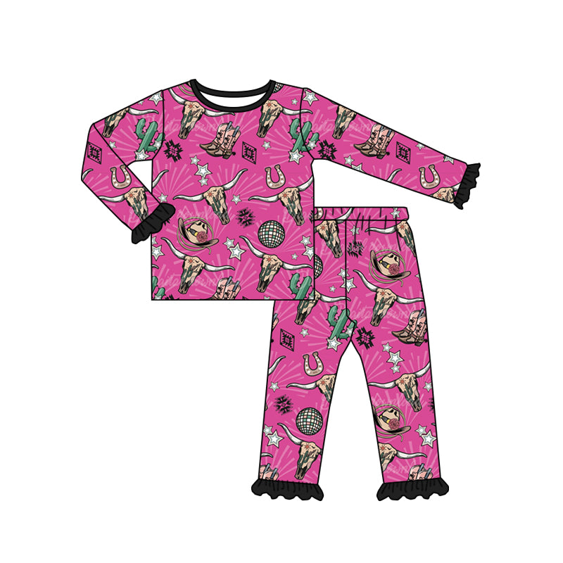 Baby Girls Western Long Sleeve Tee Top Pants Pink Boots Cow Jammies Sets preorder