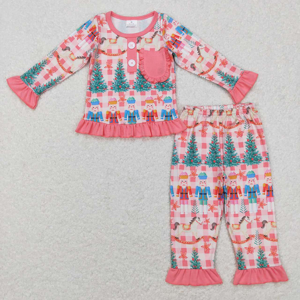 Baby Girls Pink Christmas Soldier Tree Top Pants Pajamas Clothes Sets