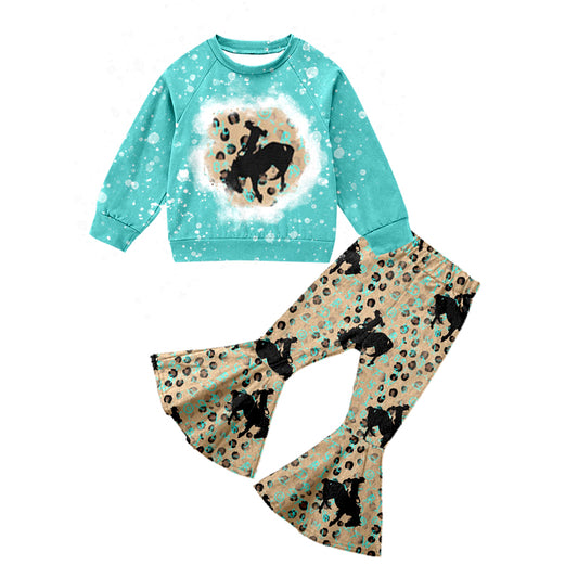 Baby Girls Western Rodeo Top Leopard Bell Pants Clothing Sets preorder