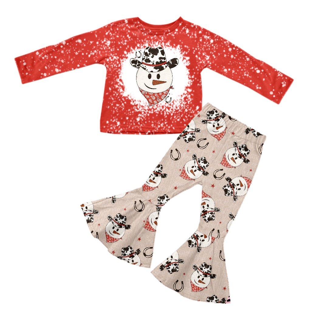 Baby Girls Western Snowman Christmas Cow Top Pants Clothes Sets preorder