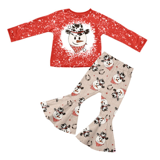 Baby Girls Western Snowman Christmas Cow Top Pants Clothes Sets preorder