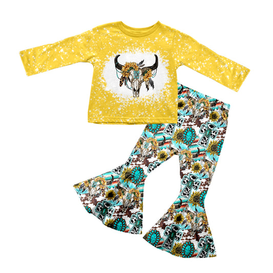 Baby Girls Western Cow Skull Top Bell Pants Clothing Sets preorder