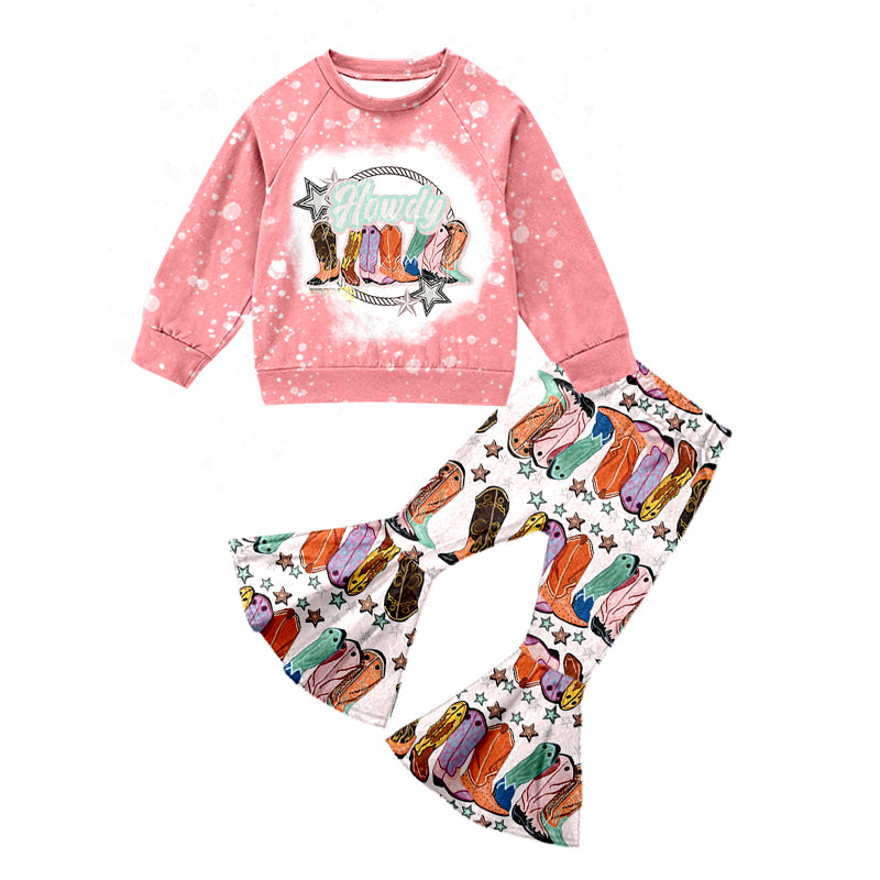 Baby Girls Howdy Boots Long Sleeve Top Western Bell Pants Clothing Sets preorder