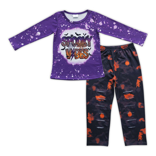 Baby Girls Spooky Purple Shirts Halloween Tie Dye Pants Clothes Sets