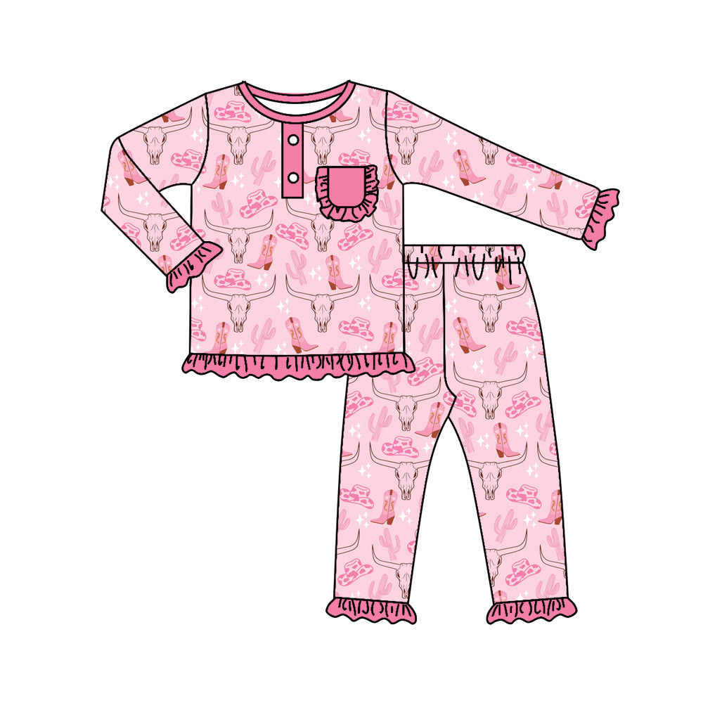 Baby Girls Pink Cow Cactus Long Sleeve Tops Pants Pajamas Clothes Sets preorder