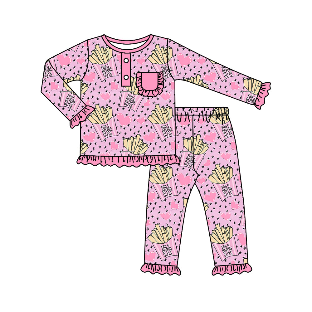 Baby Girls Pink Valentines Chips Hooded Tops Pants Pajamas Sets preorder