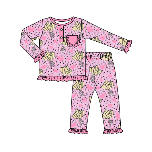 Baby Girls Pink Valentines Chips Hooded Tops Pants Pajamas Sets preorder