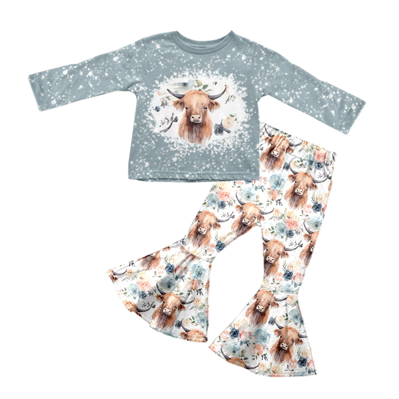 Baby Girls Highland Cows Top Western Bell Pants Clothes Sets preorder