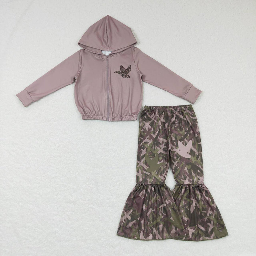 Sibling Baby Girls Hunting Duck Hooded Top Camo Bell Pants Clothes Sets