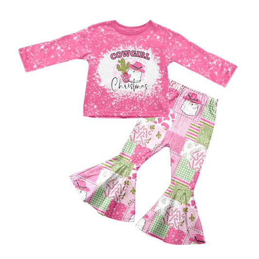 Baby Girls Pink Christmas Santa Shirts Tops Bell Pants Clothes Sets Preorder