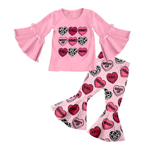 Baby Girls Valentines Hearts Tops Bell Pants Clothes Sets preorder