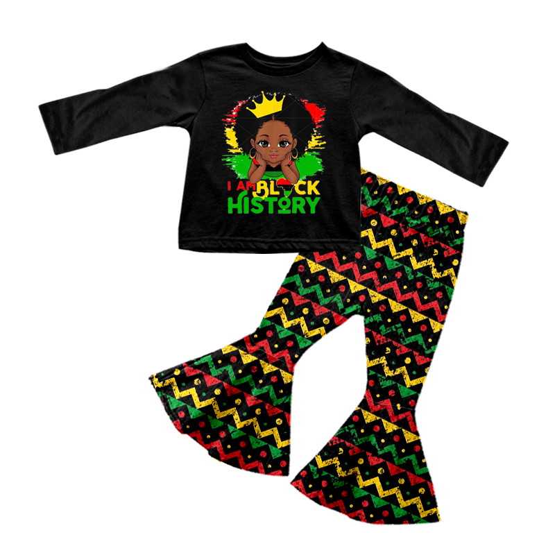 Baby Girls Black History Tee Top Bell Bottom Pants Clothes Sets preorder