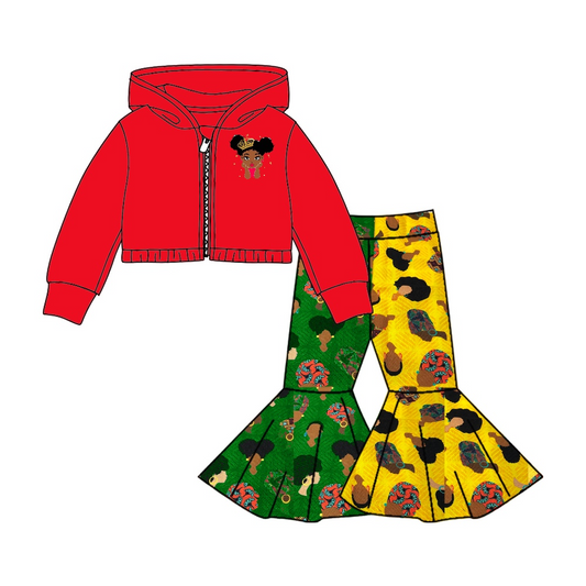 Baby Girls Black History Red Hooded Jackets Tops Bell Pants Clothes Sets preorder