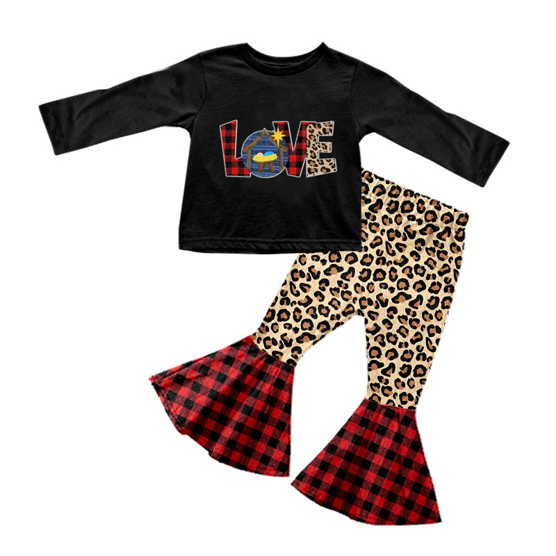 Baby Girls Nativity Long Sleeve Tee Shirts Christmas Bell Pants Clothes Sets preorder