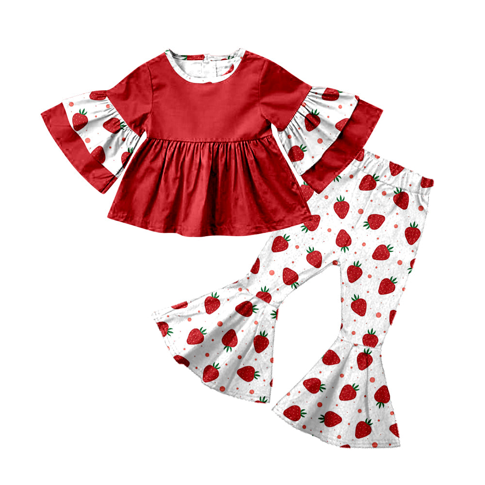 Baby Girls Red Short Sleeve Top Bell Bottom Pants Clothes Sets preorder