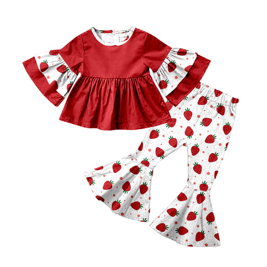 Baby Girls Red Short Sleeve Top Bell Bottom Pants Clothes Sets preorder