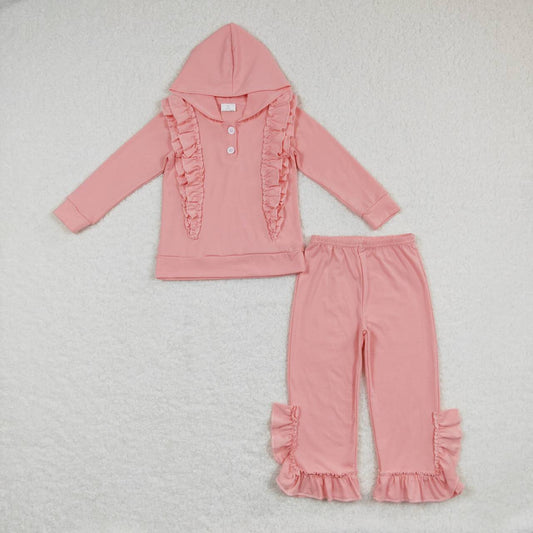 Sibling Baby Girls Ruffle Hooded Leopard Floral Top Bell Pants Clothes Sets