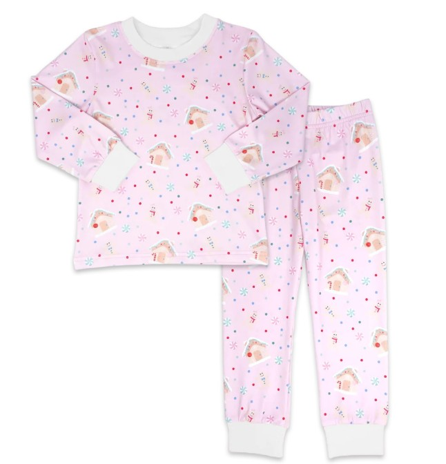 Baby Girls Pink Christmas House Top Shirts Pants Pajamas Clothing Sets preorder