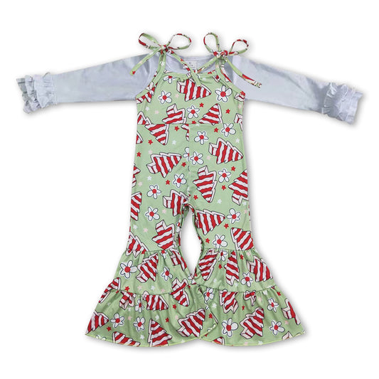 Baby Girls White Shirt Christmas Tree Cake Overall Jumpsuits Clothes Sets