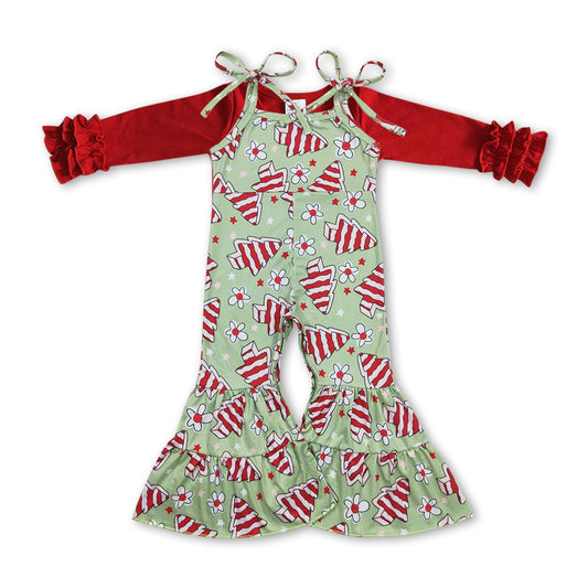 Baby Girls Red Shirt Christmas Tree Cake Overall Jumpsuits Clothes Sets