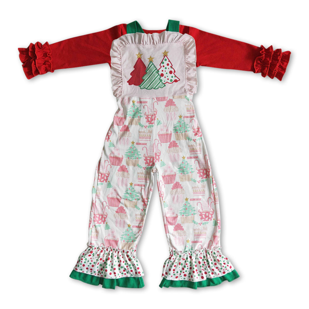 Baby Girls Red Shirt Christmas Tree Overall Jumpsuits Clothes Sets