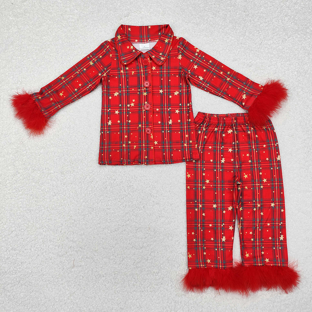 Sibling Baby Girls Christmas Buttons Shirt Pants Pajamas Clothes Sets