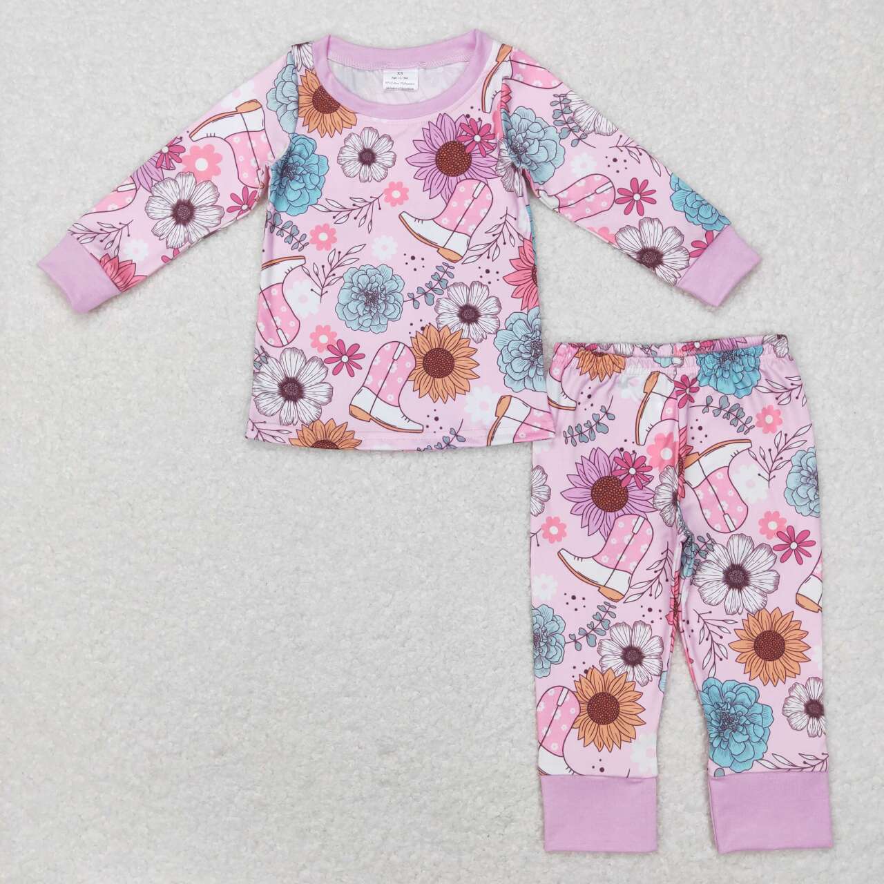 Baby Girls Pink Flowers Boots Western Shirt Top Pants Pajamas Clothes Sets