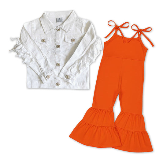 Baby Girls Denim Jackets Orange Jumpsuits 2pcs Clothing Sets