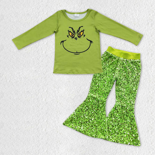Baby Girls Green Frog Shirts Sequin Lime Christmas Pants Clothes Sets