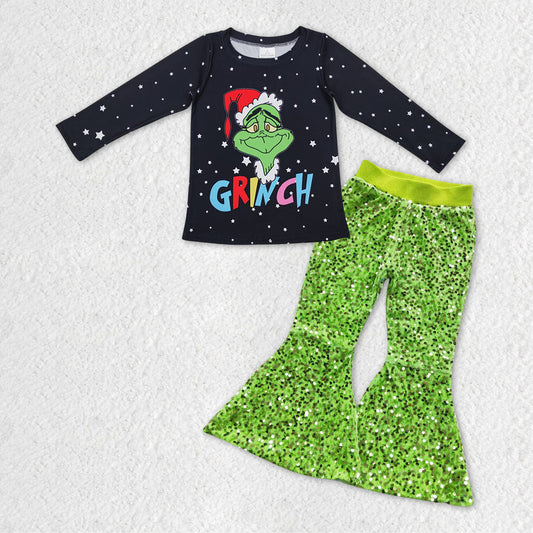 Baby Girls Colorful Frog Shirts Sequin Lime Christmas Pants Clothes Sets