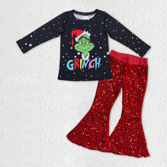 Baby Girls Colorful Frog Shirts Sequin Red Christmas Pants Clothes Sets