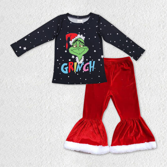 Baby Girls Christmas Colorful Frog Shirts Velvet Fur Pants Clothes Sets