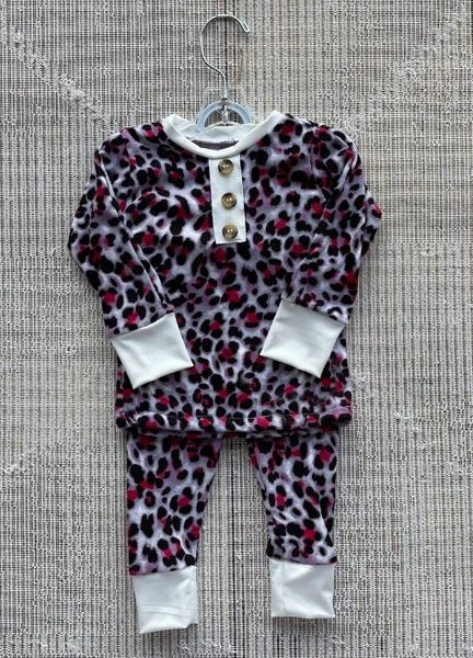 Baby Girls Leopard Light Color Buttons Design Shirt Pants Pajamas Clothes Sets preorder