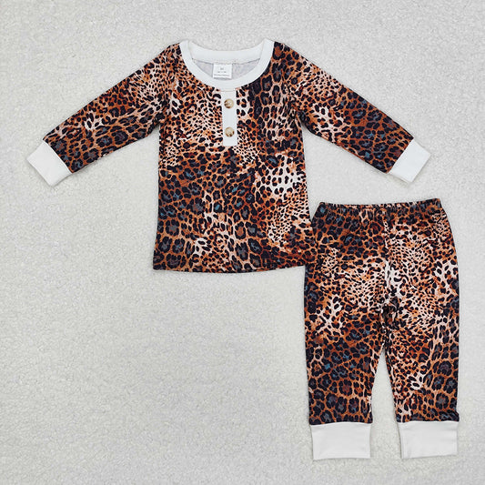 Baby Girls Leopard Buttons Design Shirt Pants Pajamas Clothes Sets