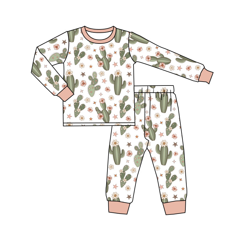 Baby Girls Western Pink Cactus Top Pants Pajamas Clothes Sets preorder