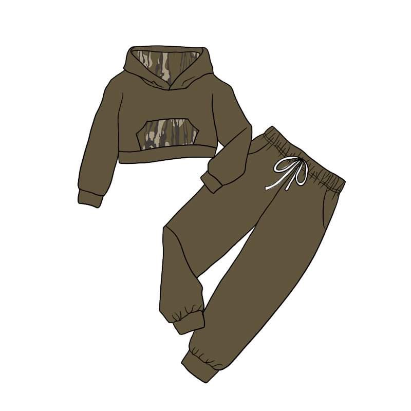 Baby Girls Camo Hooded Long Sleeve Top Pants Clothes Sets preorder