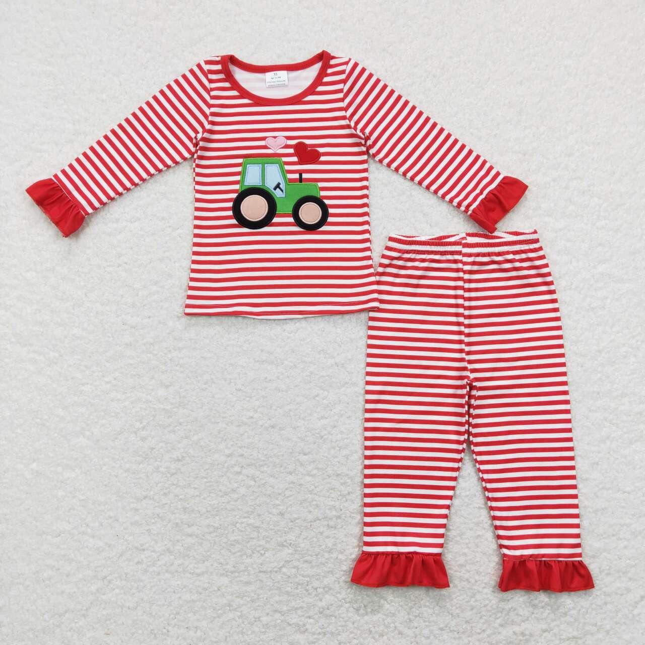 Sibling Baby Boys Girls Valentines Tractor Hearts Rompers Pajamas Clothes Sets