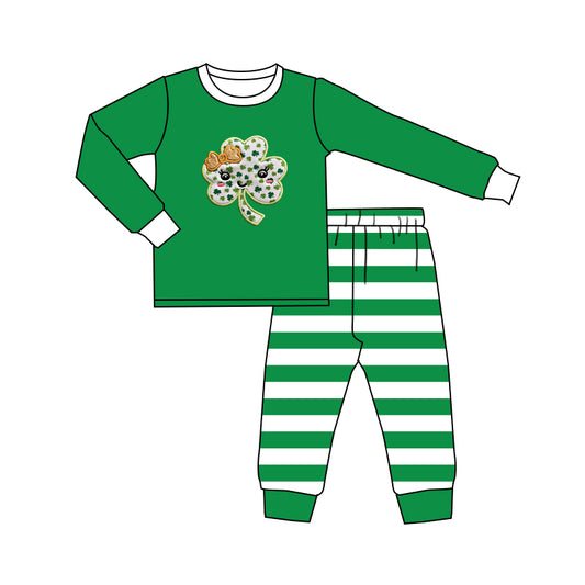 Baby Girls Toddler Green St Patrick Day Quatrefoil Top Stripes Pants Pajamas Outfits Sets Preorder